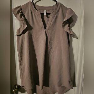 Women's Tan Ruffle Sleeve Top